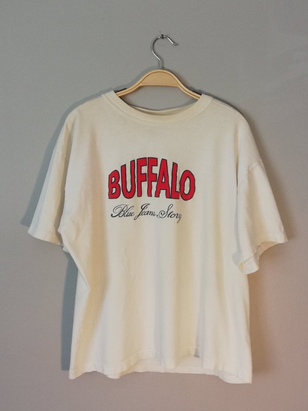 Vintage Buffalo Blue Jeans Story T-Shirt – Single Stitch – L/XL